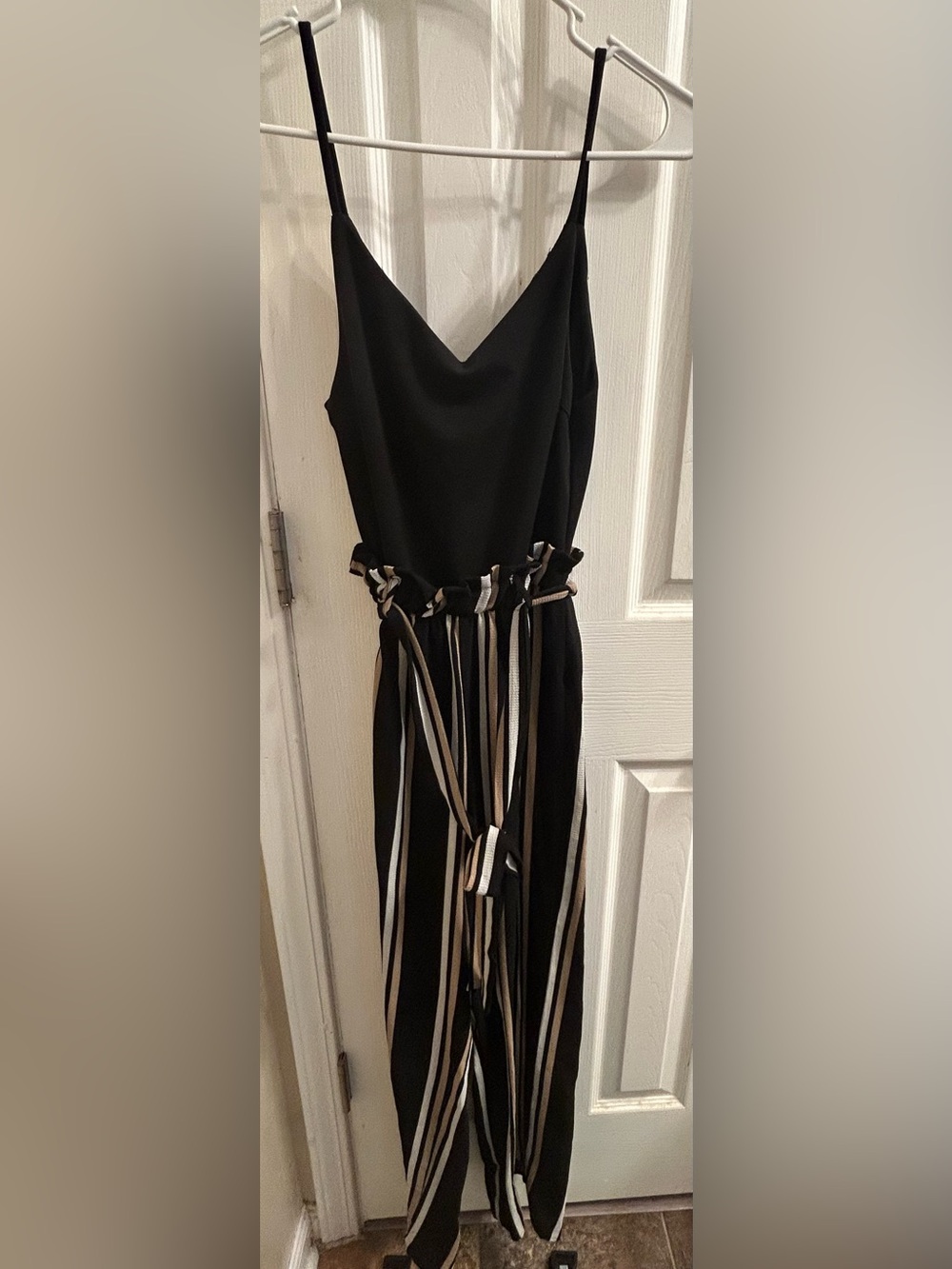 Justify Black Jumpsuit with Striped Tie-Waist